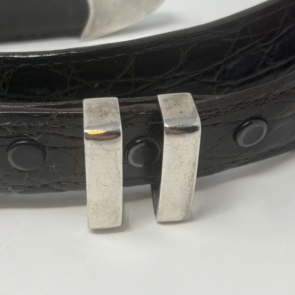 Rippel & Company Real Crocodile Leather Belt Solid Silver 925 Buckle USA Size 45